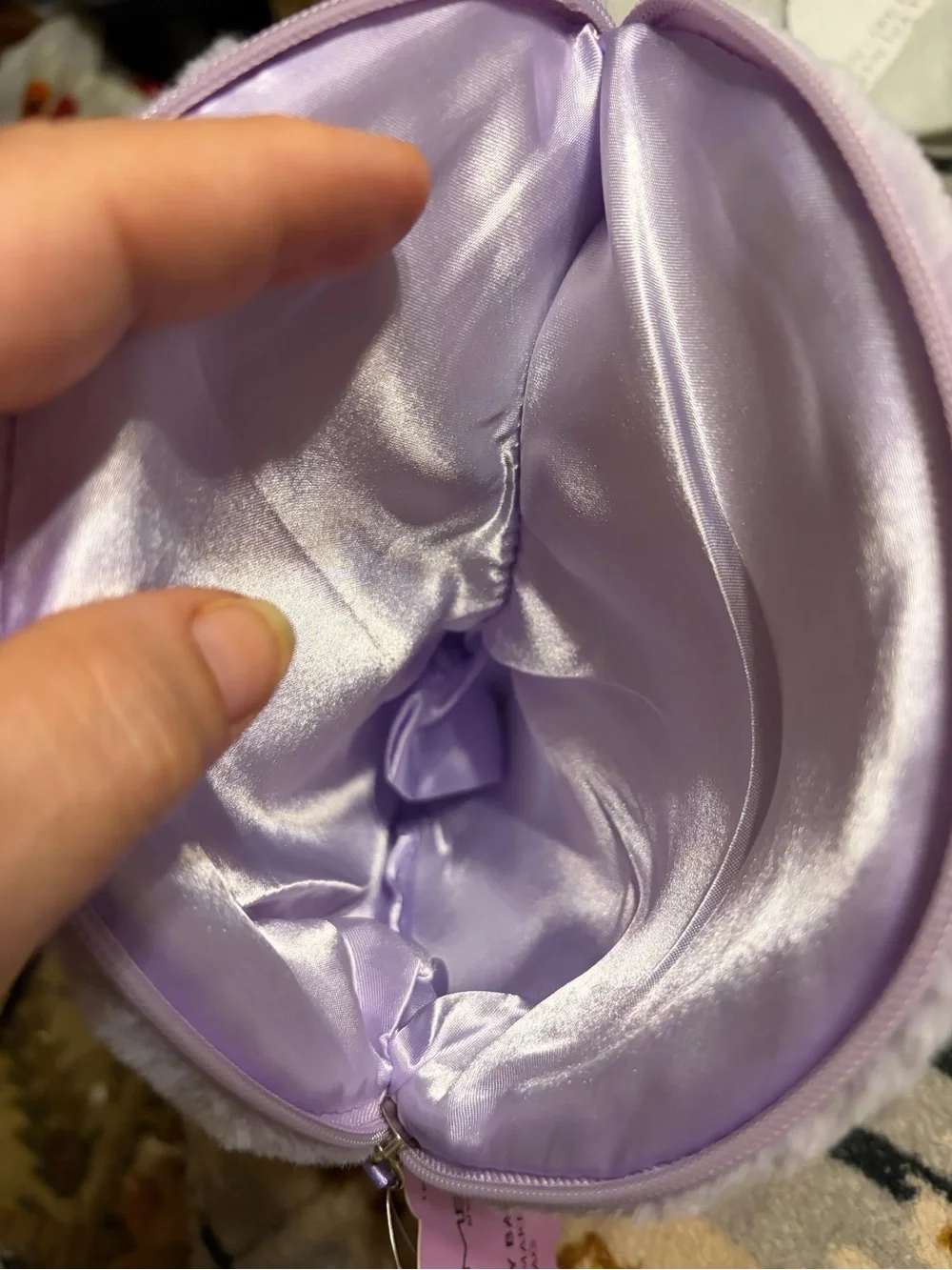 Crème Shop NWT Lavender Plush Crescent Teddy Makeup Bag by